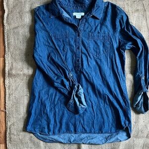 100% Cotton, vintage Liz Claiborne Blue Microdot polka dot Denim Tunic Shirt M